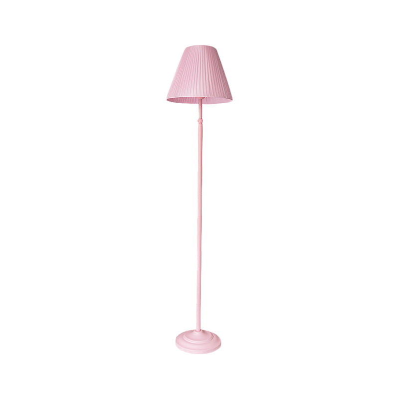 Macaron Straight Rod Iron Floor Light 1-Light Standing Floor Lamp in Pink/Green with Pink/Yellow Pleated Shade Clearhalo 'Floor Lamps' 'Lamps' Lighting' 818810