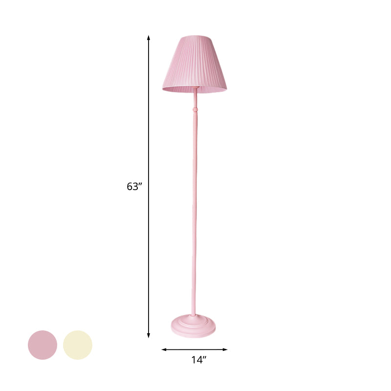 Macaron Straight Rod Iron Floor Light 1-Light Standing Floor Lamp in Pink/Green with Pink/Yellow Pleated Shade Clearhalo 'Floor Lamps' 'Lamps' Lighting' 818811