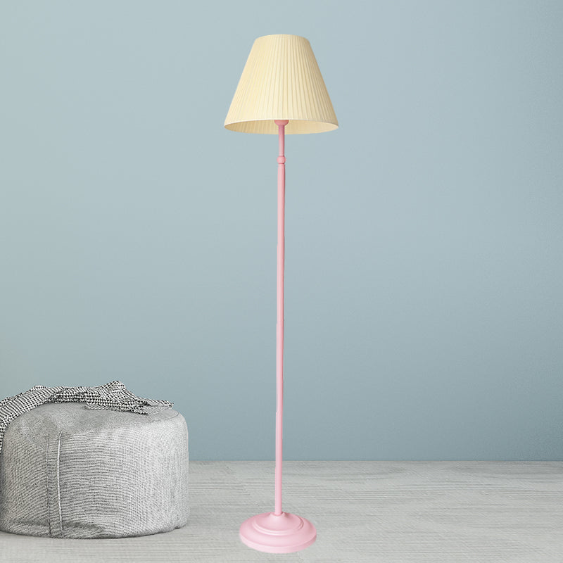 Macaron Straight Rod Iron Floor Light 1-Light Standing Floor Lamp in Pink/Green with Pink/Yellow Pleated Shade Clearhalo 'Floor Lamps' 'Lamps' Lighting' 818814