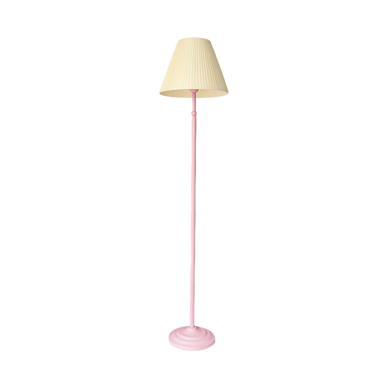 Macaron Straight Rod Iron Floor Light 1-Light Standing Floor Lamp in Pink/Green with Pink/Yellow Pleated Shade Clearhalo 'Floor Lamps' 'Lamps' Lighting' 818815