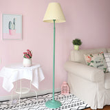 Macaron Straight Rod Iron Floor Light 1-Light Standing Floor Lamp in Pink/Green with Pink/Yellow Pleated Shade Green Yellow Clearhalo 'Floor Lamps' 'Lamps' Lighting' 818821