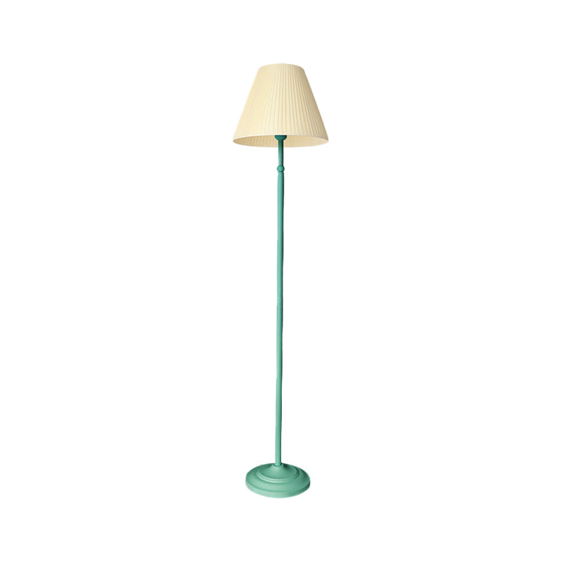 Macaron Straight Rod Iron Floor Light 1-Light Standing Floor Lamp in Pink/Green with Pink/Yellow Pleated Shade Clearhalo 'Floor Lamps' 'Lamps' Lighting' 818824