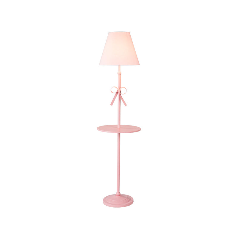 Fabric Conic Floor Standing Lamp Kids Single Beige/Pink Floor Lighting with Table and Bow-Knot Clearhalo 'Floor Lamps' 'Lamps' Lighting' 818835