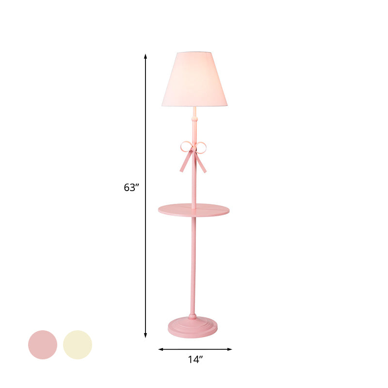 Fabric Conic Floor Standing Lamp Kids Single Beige/Pink Floor Lighting with Table and Bow-Knot Clearhalo 'Floor Lamps' 'Lamps' Lighting' 818836