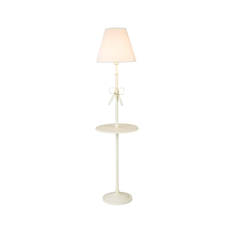 Fabric Conic Floor Standing Lamp Kids Single Beige/Pink Floor Lighting with Table and Bow-Knot Clearhalo 'Floor Lamps' 'Lamps' Lighting' 818840