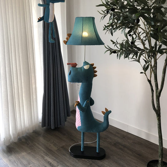 Blue Soft Dinosaur Floor Lamp Cartoon 1 Bulb Fabric Stand Up Lamp with Flared Shade Blue Clearhalo 'Floor Lamps' 'Lamps' Lighting' 818841