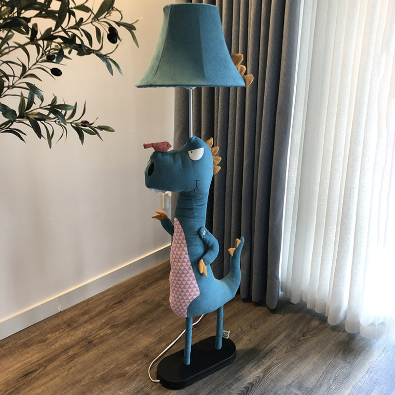 Blue Soft Dinosaur Floor Lamp Cartoon 1 Bulb Fabric Stand Up Lamp with Flared Shade Clearhalo 'Floor Lamps' 'Lamps' Lighting' 818842