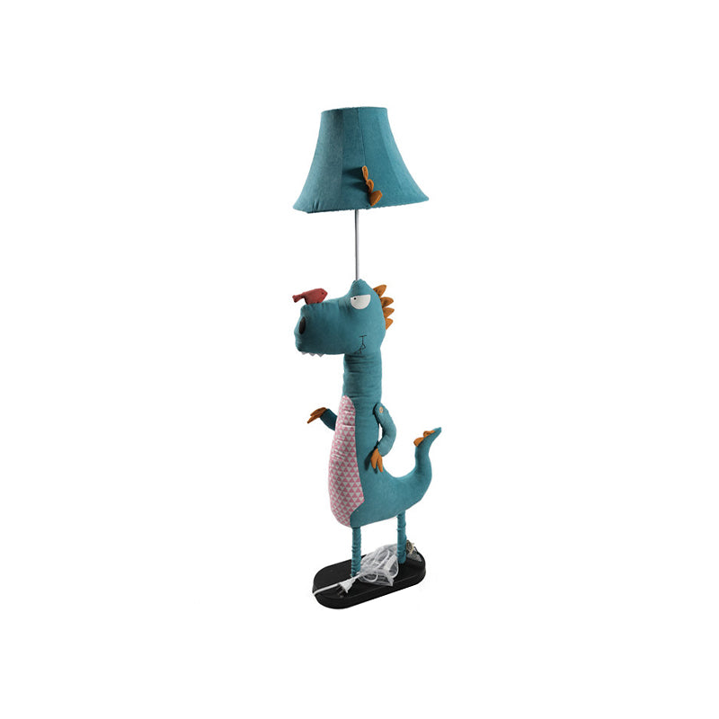 Blue Soft Dinosaur Floor Lamp Cartoon 1 Bulb Fabric Stand Up Lamp with Flared Shade Clearhalo 'Floor Lamps' 'Lamps' Lighting' 818843