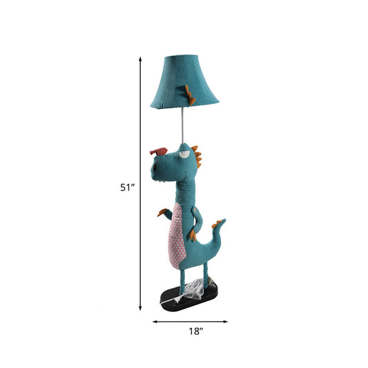 Blue Soft Dinosaur Floor Lamp Cartoon 1 Bulb Fabric Stand Up Lamp with Flared Shade Clearhalo 'Floor Lamps' 'Lamps' Lighting' 818844
