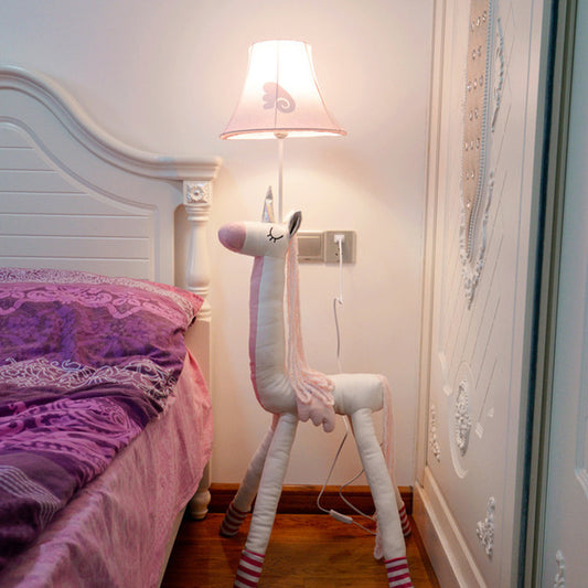 Cartoon Plush Unicorn Floor Lighting Fabric 1 Head Kids Bedroom Standing Lamp with Bell Shade in Pink Clearhalo 'Floor Lamps' 'Lamps' Lighting' 818850