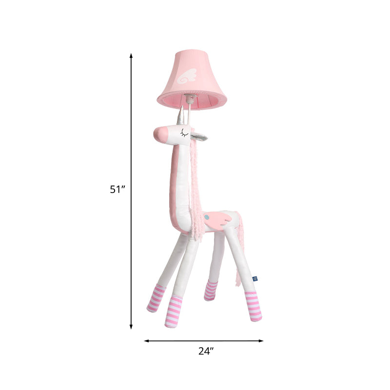 Cartoon Plush Unicorn Floor Lighting Fabric 1 Head Kids Bedroom Standing Lamp with Bell Shade in Pink Clearhalo 'Floor Lamps' 'Lamps' Lighting' 818852