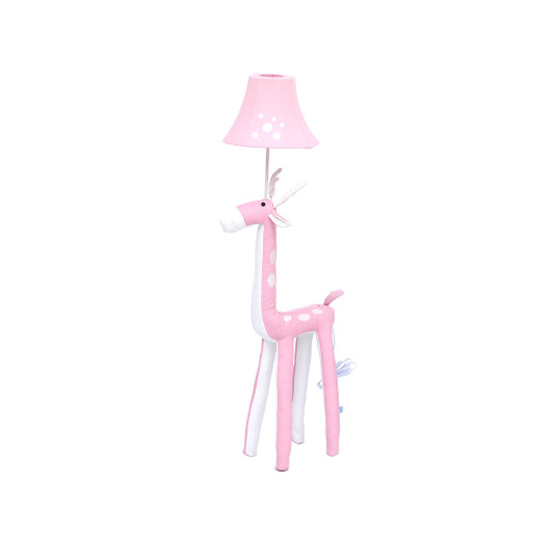 Soft Deer Stand Up Lamp Cartoon Fabric Single-Bulb Girl's Bedside Floor Standing Light with Lampshade in Pink Clearhalo 'Floor Lamps' 'Lamps' Lighting' 818855