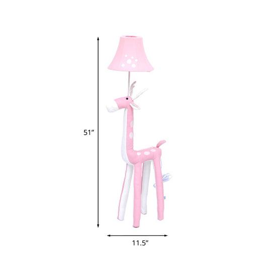 Soft Deer Stand Up Lamp Cartoon Fabric Single-Bulb Girl's Bedside Floor Standing Light with Lampshade in Pink Clearhalo 'Floor Lamps' 'Lamps' Lighting' 818856