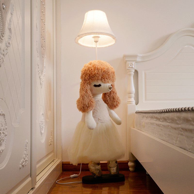 Kids Poodle Princess Fabric Floor Light 1-Bulb Reading Floor Lamp in Grey/Pink/Brown with White Shade Clearhalo 'Floor Lamps' 'Lamps' Lighting' 818866