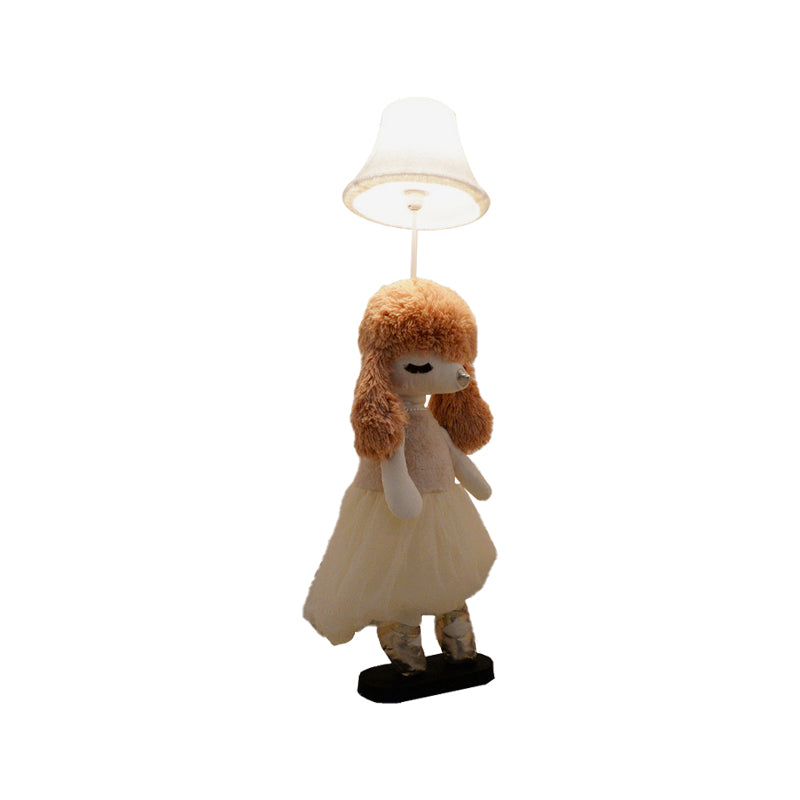 Kids Poodle Princess Fabric Floor Light 1-Bulb Reading Floor Lamp in Grey/Pink/Brown with White Shade Clearhalo 'Floor Lamps' 'Lamps' Lighting' 818867