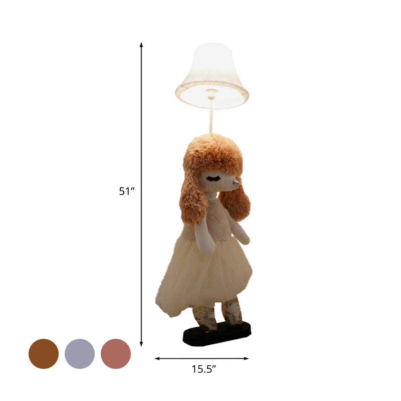Kids Poodle Princess Fabric Floor Light 1-Bulb Reading Floor Lamp in Grey/Pink/Brown with White Shade Clearhalo 'Floor Lamps' 'Lamps' Lighting' 818868