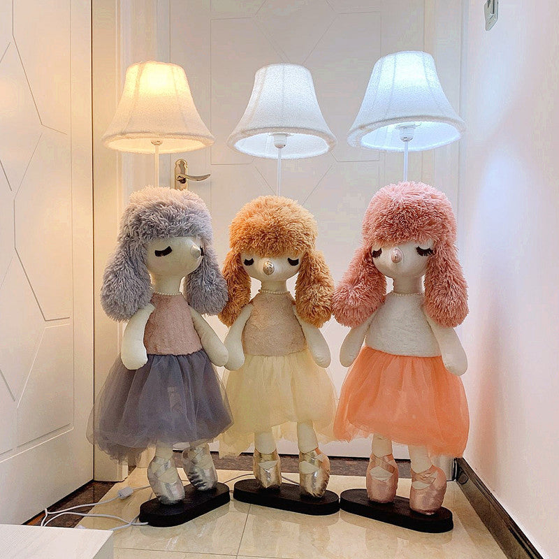 Kids Poodle Princess Fabric Floor Light 1-Bulb Reading Floor Lamp in Grey/Pink/Brown with White Shade Clearhalo 'Floor Lamps' 'Lamps' Lighting' 818870