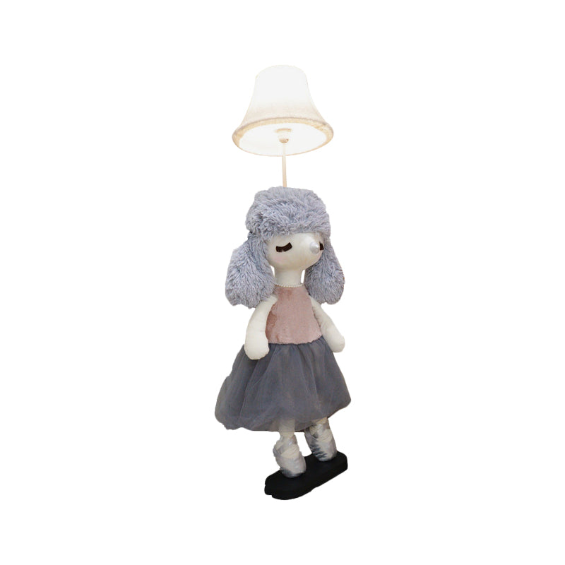 Kids Poodle Princess Fabric Floor Light 1-Bulb Reading Floor Lamp in Grey/Pink/Brown with White Shade Clearhalo 'Floor Lamps' 'Lamps' Lighting' 818872