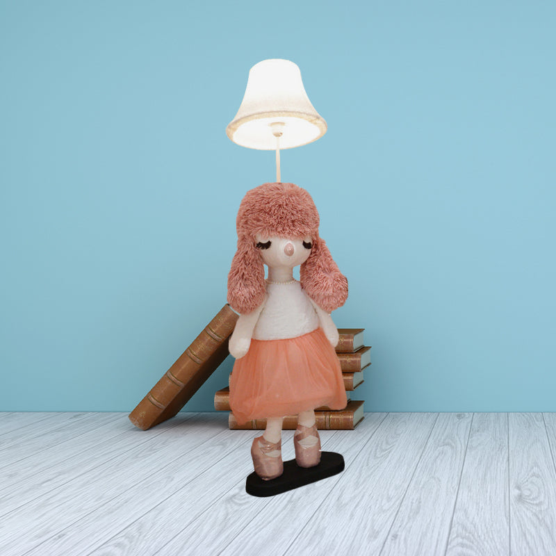 Kids Poodle Princess Fabric Floor Light 1-Bulb Reading Floor Lamp in Grey/Pink/Brown with White Shade Clearhalo 'Floor Lamps' 'Lamps' Lighting' 818875