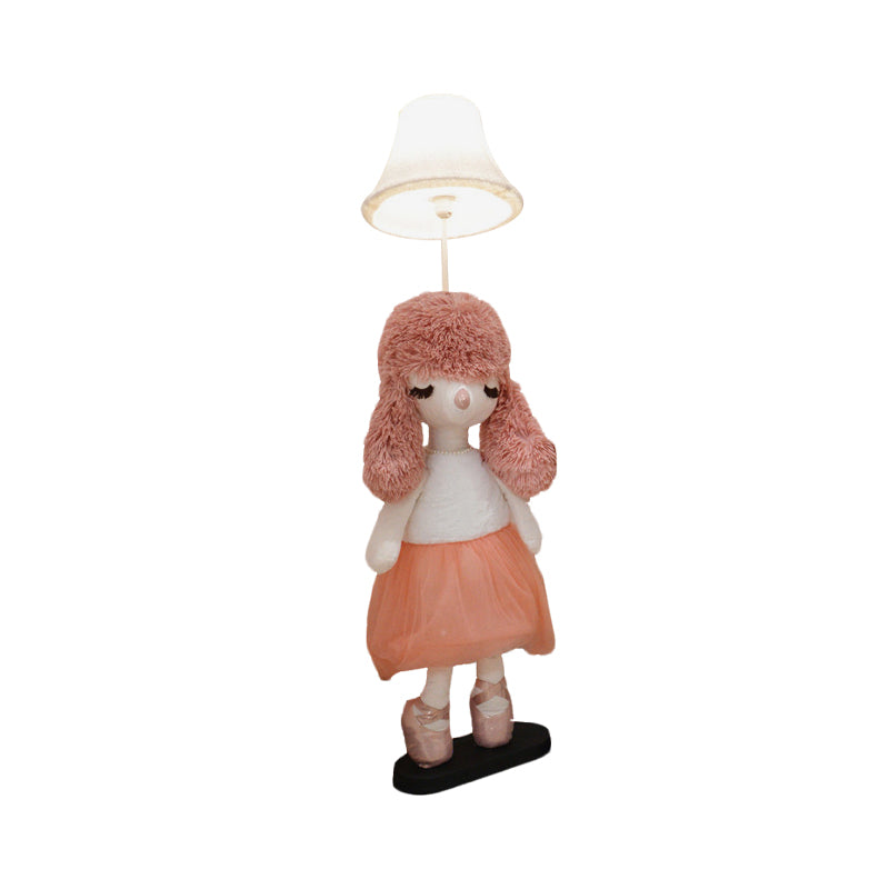 Kids Poodle Princess Fabric Floor Light 1-Bulb Reading Floor Lamp in Grey/Pink/Brown with White Shade Clearhalo 'Floor Lamps' 'Lamps' Lighting' 818876