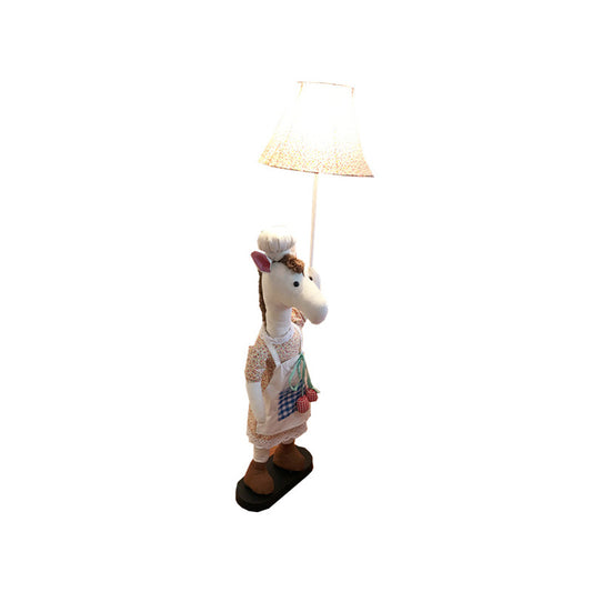 White Horse Chef Floor Lighting Cartoon 1 Head Fabric Stand Up Lamp with Floral Fabric Shade Clearhalo 'Floor Lamps' 'Lamps' Lighting' 818898