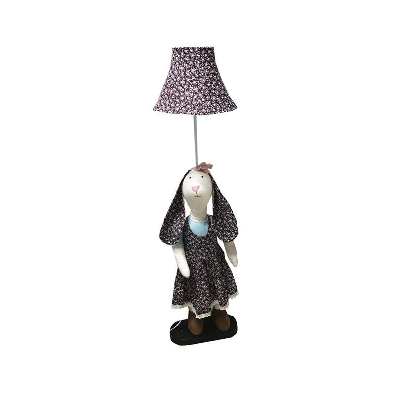 Printed Fabric Rabbit Standing Floor Light Cartoon Style Single Purple Stand Up Lamp with Shade Clearhalo 'Floor Lamps' 'Lamps' Lighting' 818902