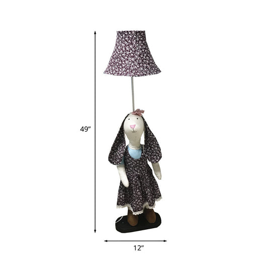 Printed Fabric Rabbit Standing Floor Light Cartoon Style Single Purple Stand Up Lamp with Shade Clearhalo 'Floor Lamps' 'Lamps' Lighting' 818903