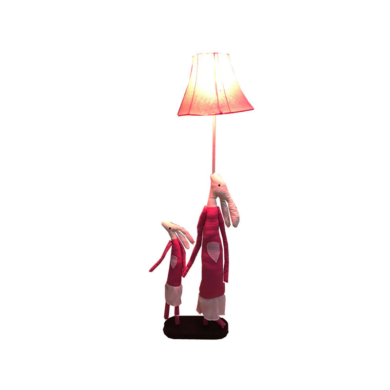 Cartoon 1-Light Floor Lighting Blue/Rose Red Rabbit Mon and Kid Standing Light with Flared Lampshade Clearhalo 'Floor Lamps' 'Lamps' Lighting' 818906