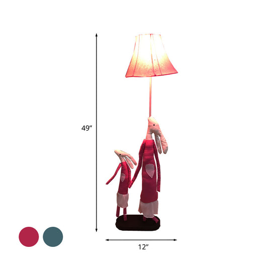 Cartoon 1-Light Floor Lighting Blue/Rose Red Rabbit Mon and Kid Standing Light with Flared Lampshade Clearhalo 'Floor Lamps' 'Lamps' Lighting' 818907