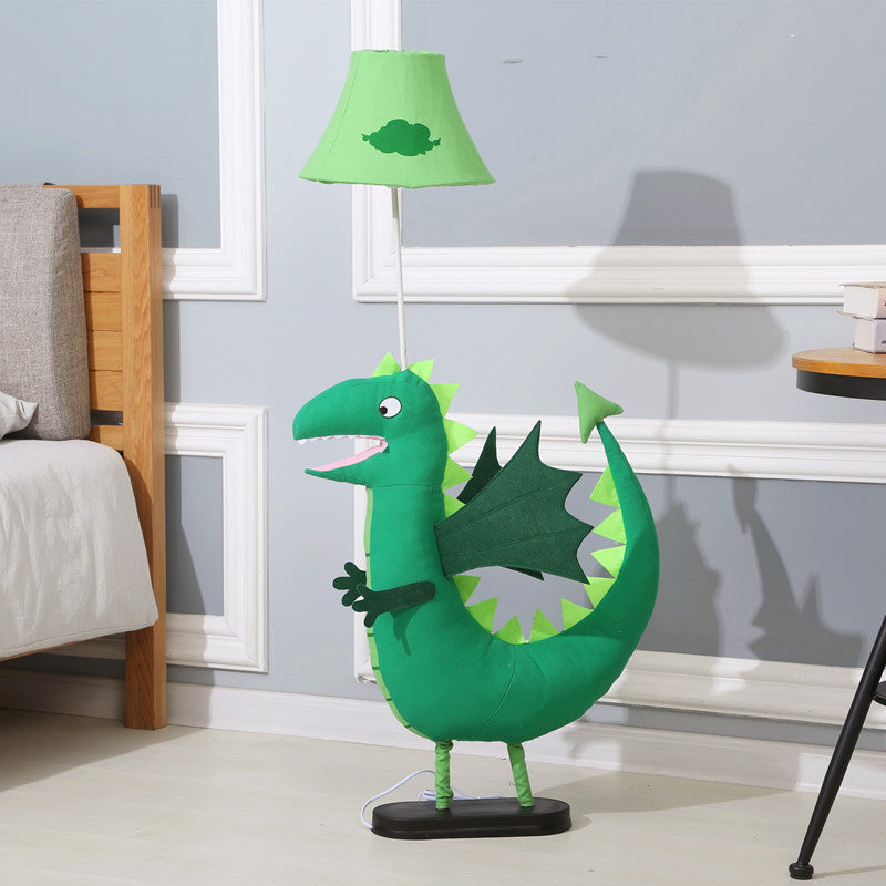 Green Plush Dinosaur Floor Lamp Cartoon 1 Bulb Fabric Standing Light with Shade for Kids Room Green Clearhalo 'Floor Lamps' 'Lamps' Lighting' 818912