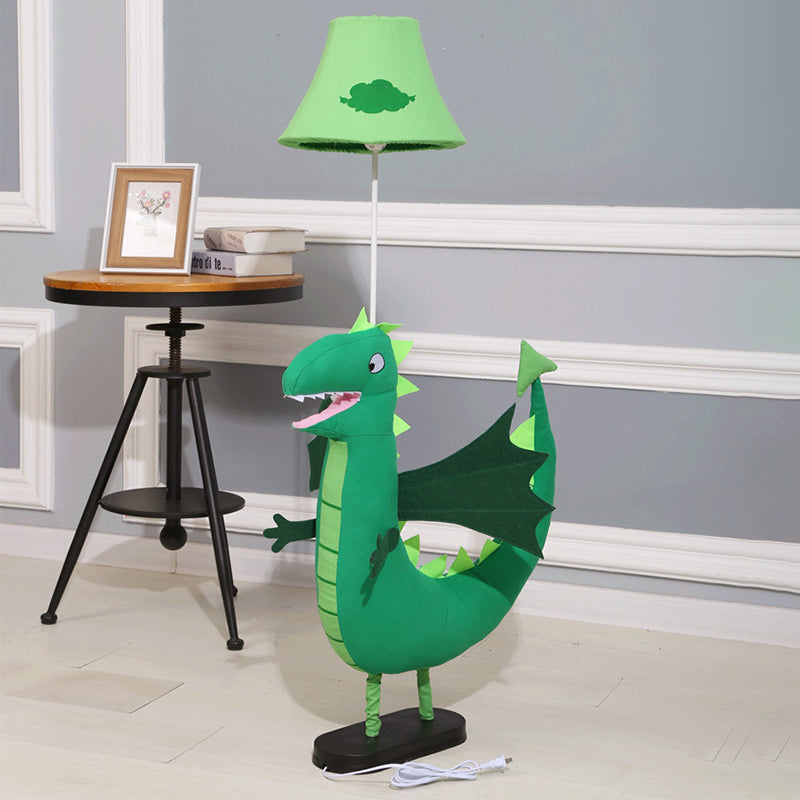 Green Plush Dinosaur Floor Lamp Cartoon 1 Bulb Fabric Standing Light with Shade for Kids Room Clearhalo 'Floor Lamps' 'Lamps' Lighting' 818913