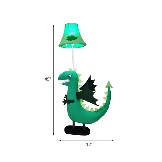 Green Plush Dinosaur Floor Lamp Cartoon 1 Bulb Fabric Standing Light with Shade for Kids Room Clearhalo 'Floor Lamps' 'Lamps' Lighting' 818915