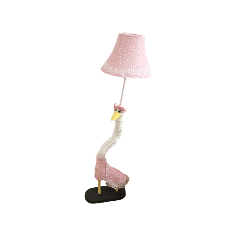 Lace-Trim Flared Dotted Fabric Floor Lamp Cartoon Single Pink Standing Floor Light with Plush Goose Base Clearhalo 'Floor Lamps' 'Lamps' Lighting' 818926