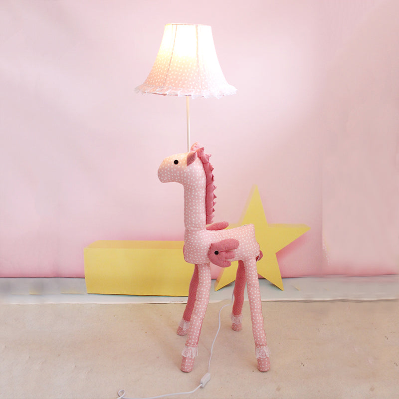 Flying Horse Floor Lighting Cartoon 1-Light Kid Room Stand Up Lamp with Barrel Lamp Shade in Pink Pink Clearhalo 'Floor Lamps' 'Lamps' Lighting' 818928