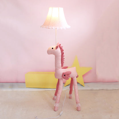 Flying Horse Floor Lighting Cartoon 1-Light Kid Room Stand Up Lamp with Barrel Lamp Shade in Pink Pink Clearhalo 'Floor Lamps' 'Lamps' Lighting' 818928