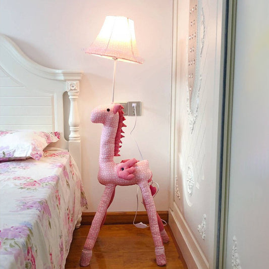Flying Horse Floor Lighting Cartoon 1-Light Kid Room Stand Up Lamp with Barrel Lamp Shade in Pink Clearhalo 'Floor Lamps' 'Lamps' Lighting' 818929