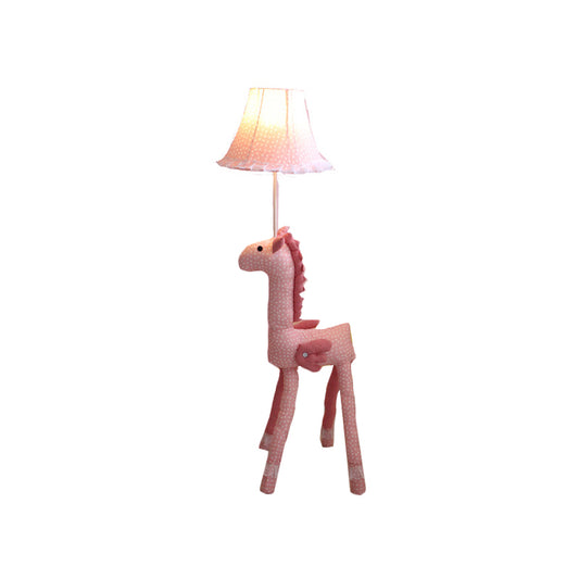 Flying Horse Floor Lighting Cartoon 1-Light Kid Room Stand Up Lamp with Barrel Lamp Shade in Pink Clearhalo 'Floor Lamps' 'Lamps' Lighting' 818930