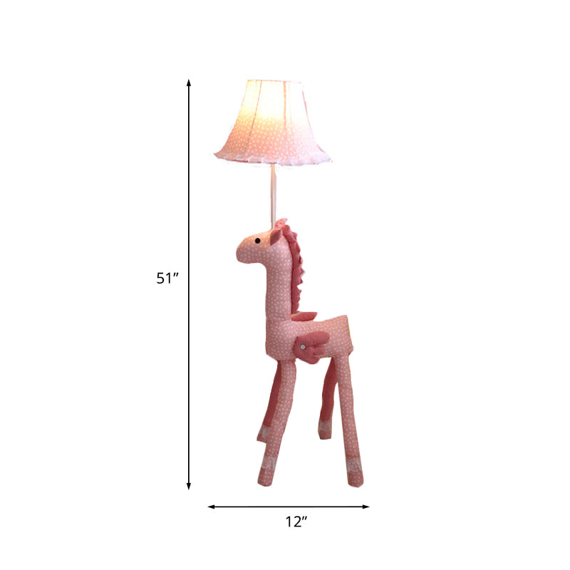 Flying Horse Floor Lighting Cartoon 1-Light Kid Room Stand Up Lamp with Barrel Lamp Shade in Pink Clearhalo 'Floor Lamps' 'Lamps' Lighting' 818931