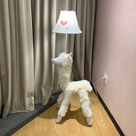 White Soft Plush Alpaca Standing Light Cartoon 1 Head Fabric Floor Lamp with Patterned Shade White Clearhalo 'Floor Lamps' 'Lamps' Lighting' 818932