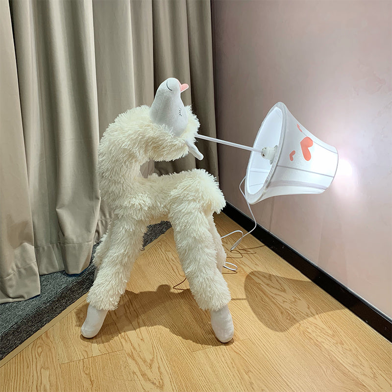 White Soft Plush Alpaca Standing Light Cartoon 1 Head Fabric Floor Lamp with Patterned Shade Clearhalo 'Floor Lamps' 'Lamps' Lighting' 818933