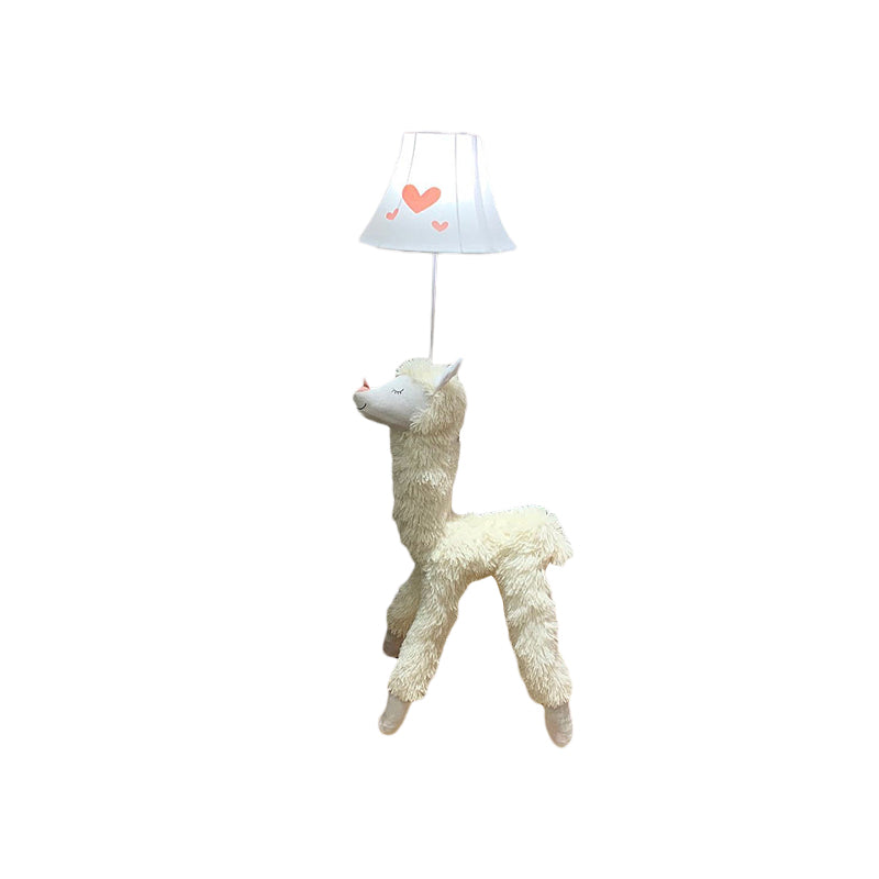 White Soft Plush Alpaca Standing Light Cartoon 1 Head Fabric Floor Lamp with Patterned Shade Clearhalo 'Floor Lamps' 'Lamps' Lighting' 818934