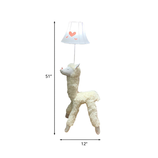 White Soft Plush Alpaca Standing Light Cartoon 1 Head Fabric Floor Lamp with Patterned Shade Clearhalo 'Floor Lamps' 'Lamps' Lighting' 818935