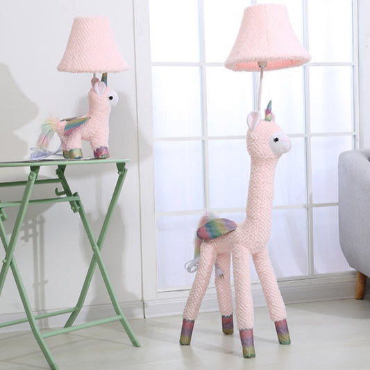 Kids 1-Light Reading Floor Lamp Pink Plush Alpaca Standing Floor Light with Fabric Shade Pink Clearhalo 'Floor Lamps' 'Lamps' Lighting' 818936