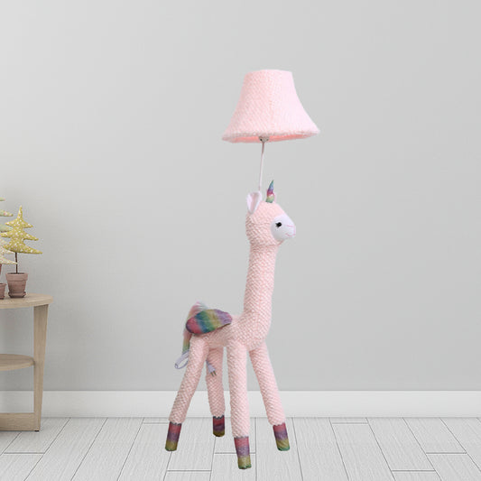 Kids 1-Light Reading Floor Lamp Pink Plush Alpaca Standing Floor Light with Fabric Shade Clearhalo 'Floor Lamps' 'Lamps' Lighting' 818937