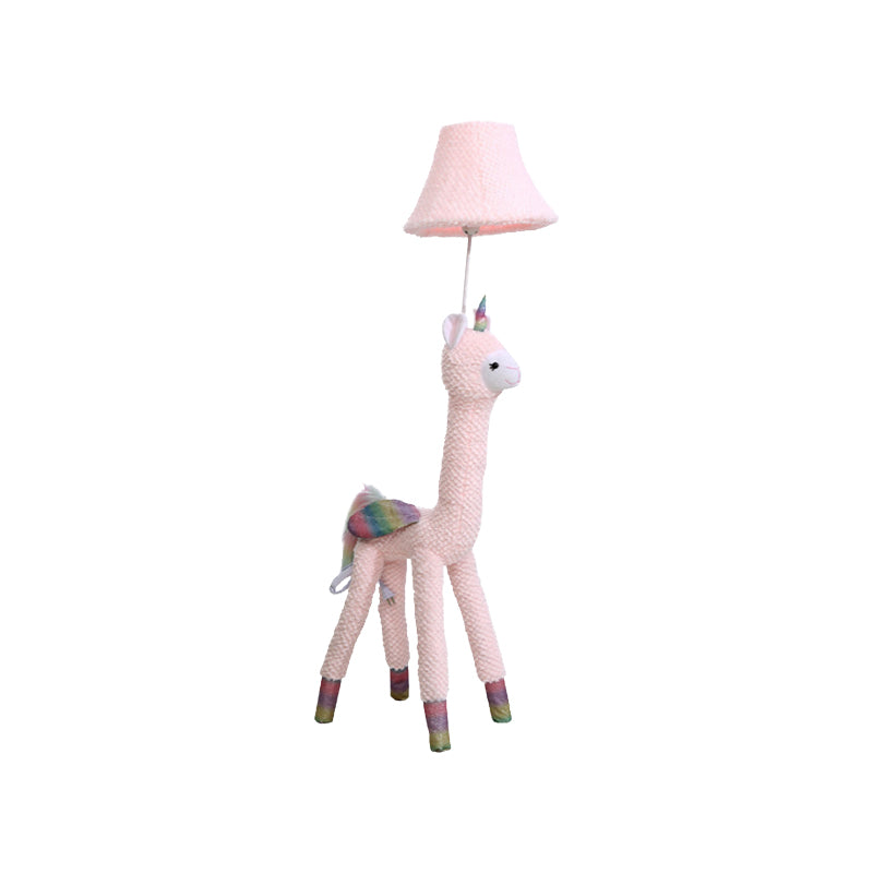 Kids 1-Light Reading Floor Lamp Pink Plush Alpaca Standing Floor Light with Fabric Shade Clearhalo 'Floor Lamps' 'Lamps' Lighting' 818938
