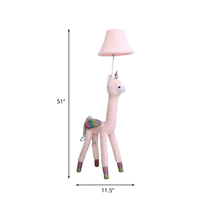 Kids 1-Light Reading Floor Lamp Pink Plush Alpaca Standing Floor Light with Fabric Shade Clearhalo 'Floor Lamps' 'Lamps' Lighting' 818939