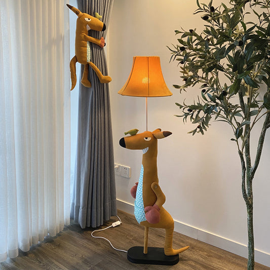 Kids Angry Kangaroo Floor Light Fabric Single Children Room Standing Lamp with Shade in Brown Clearhalo 'Floor Lamps' 'Lamps' Lighting' 818941