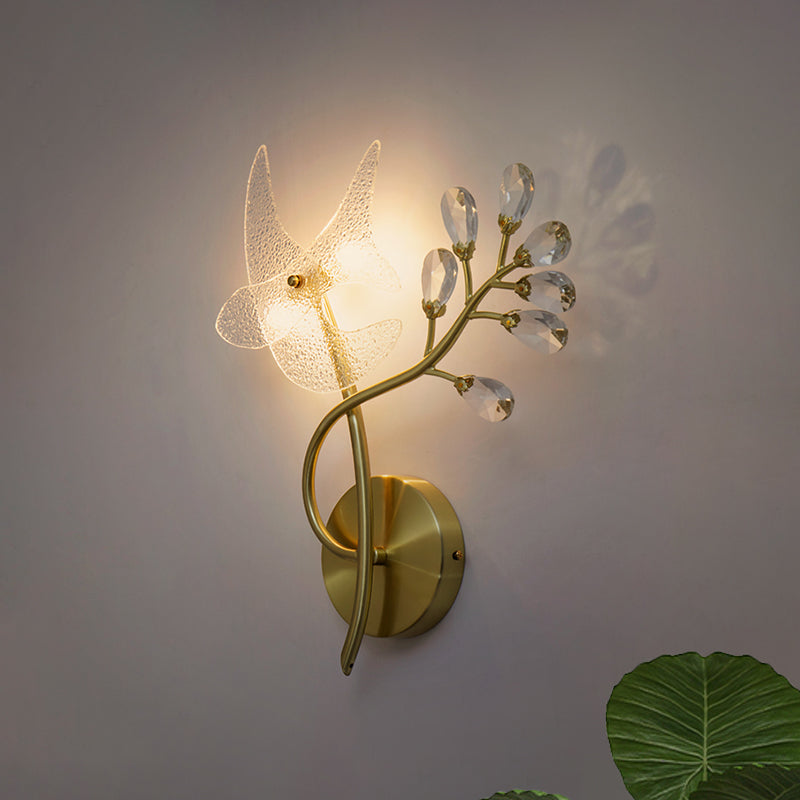 Simple Branch Sconce Light Fixture 2 Heads Faceted Crystal Wall Mounted Lamp in Gold, Left/Right Clearhalo 'Modern wall lights' 'Modern' 'Wall Lamps & Sconces' 'Wall Lights' Lighting' 818988