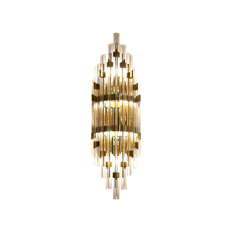 3-Light Wall Sconce Lamp Postmodern Shield Crystal Rod Wall Lighting Fixture in Gold for Living Room Clearhalo 'Modern wall lights' 'Modern' 'Wall Lamps & Sconces' 'Wall Lights' Lighting' 818993