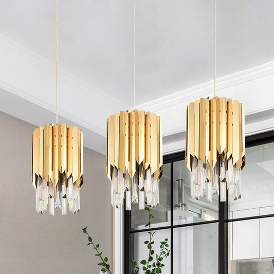Luxurious Layered Cluster Pendant 3 Head Clear Crystal Rectangle Suspension Light in Gold for Dining Room Clearhalo 'Ceiling Lights' 'Modern Pendants' 'Modern' 'Pendant Lights' 'Pendants' Lighting' 819040